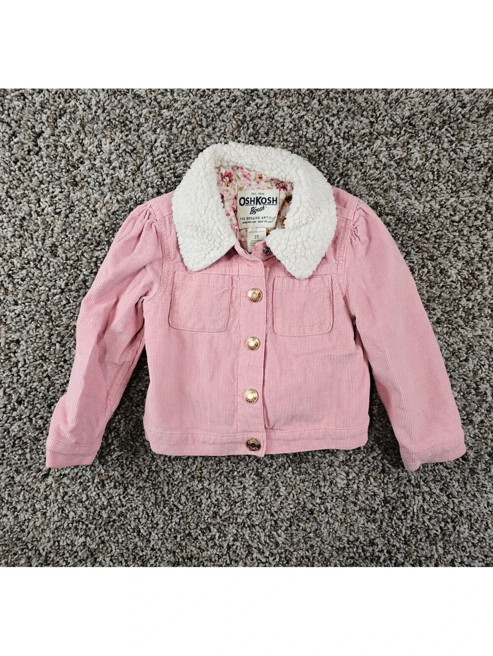 OshKosh B'gosh 2T pink corduroy jacket with a white faux shearling collar
